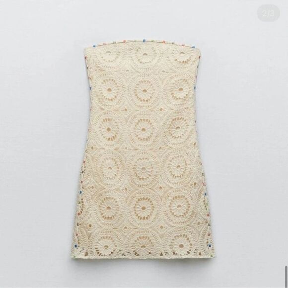 Zara Beige Crotchet Strapless Mini
Dress (Size Medium) - Picture 2 of 8